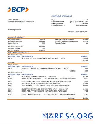 Realistic Bolivia banco de crédito de bolivia statement template